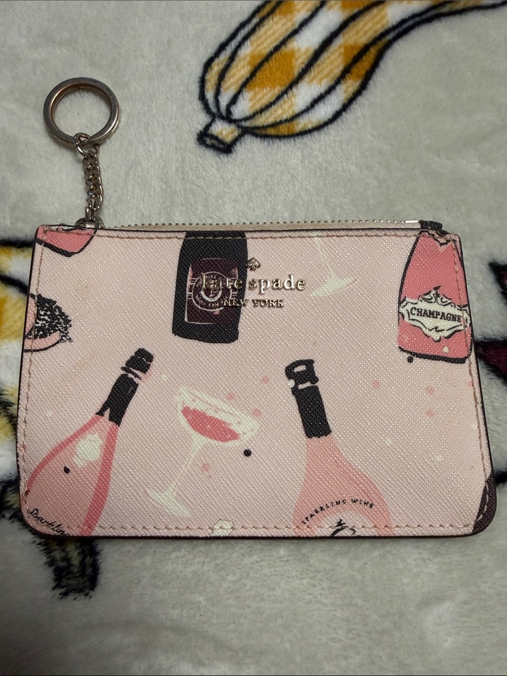 kate spade Pink Champagne Bottle Card Pouch Keyring